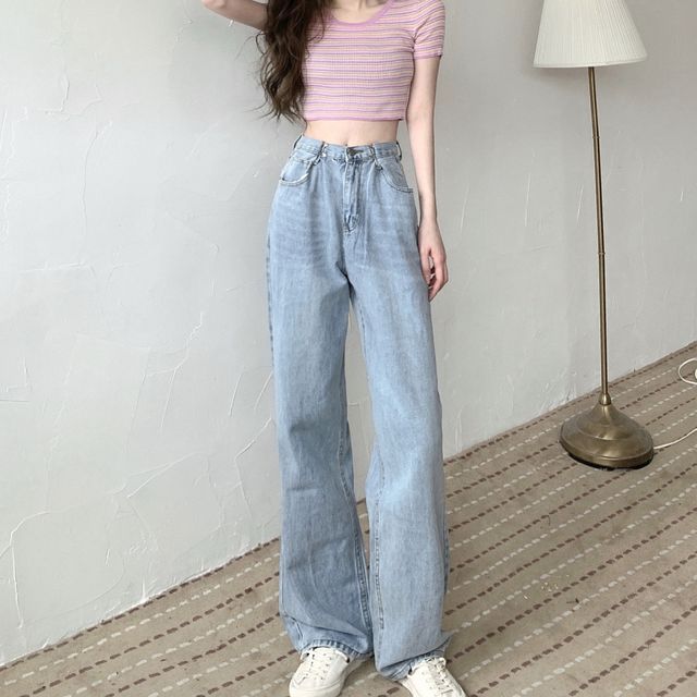 Xuela - High Rise Washed Wide Leg Jeans