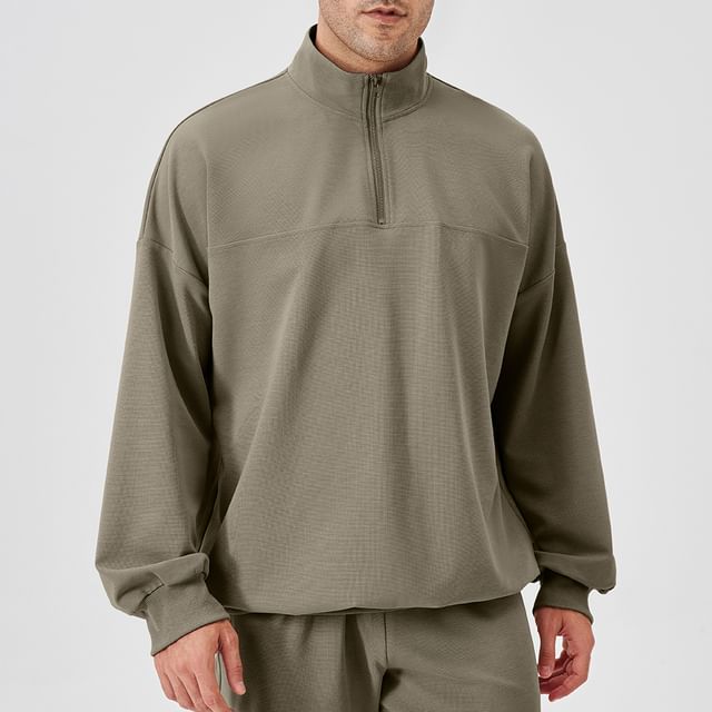 FoxFlair-Mock Neck Half Zip Plain Sweatshirt