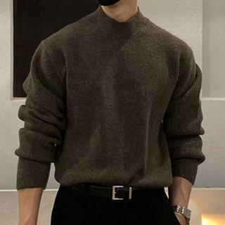 Okwano-Long-Sleeve High Neck Plain Knit Top