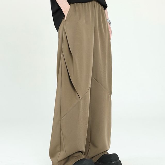 emeisa-Elastic Waist Plain Wide Leg Pants