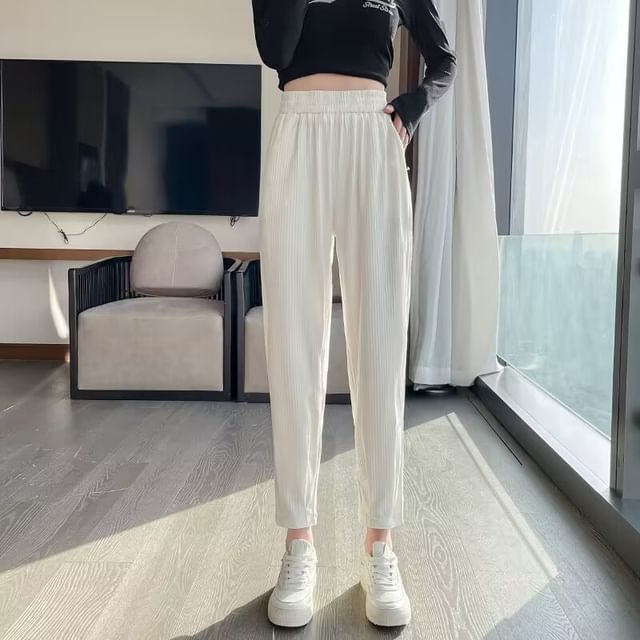 Leoom-High Waist Plain Cropped Tapered Sweatpants