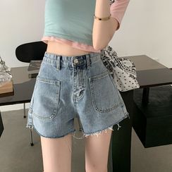 merryberry - Washed Frayed Denim Shorts merryberry - Washed Frayed Denim Shorts