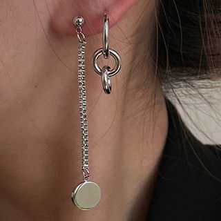 Chimerro-Disc Hoop Asymmetrical Alloy Dangle Earring