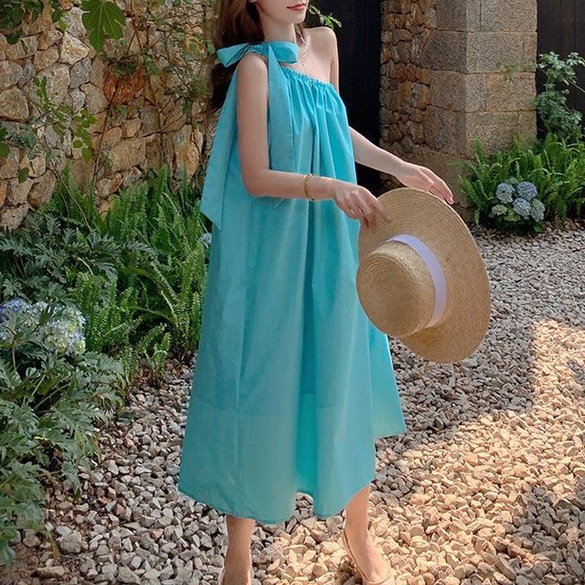 Faiar-One-Shoulder Midi Smock Dress