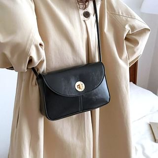 Indenis-Faux Leather Flap Shoulder Bag