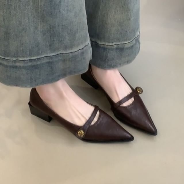 Karlao-Low Heel Pointed Mary Jane Pumps