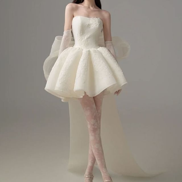 DreesHouse-Off Shoulder Plain Mini A-Line Wedding Dress