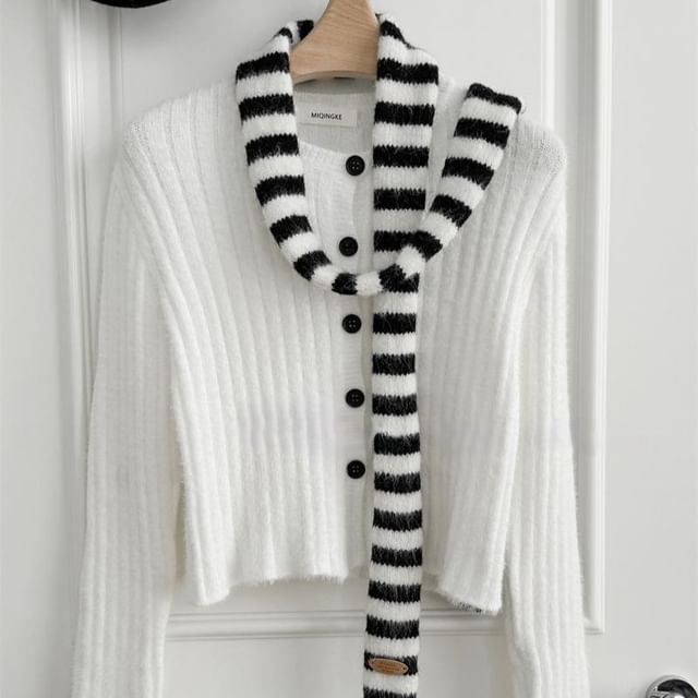 Combon-Striped Knit Scarf