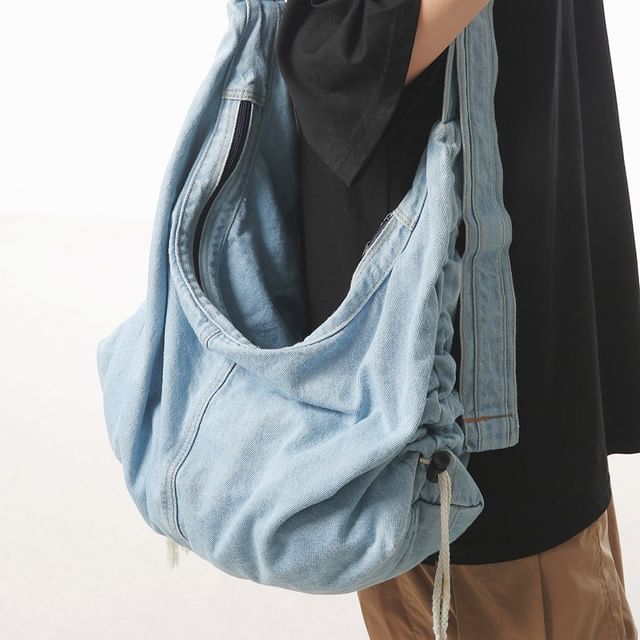 Hikuozy-Drawstring Denim Crossbody Bag
