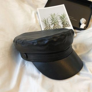 TAAK Faux Leather Military Cap Black One Size