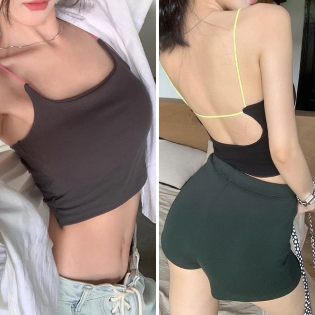 Maisee-Plain Cropped Camisole Top