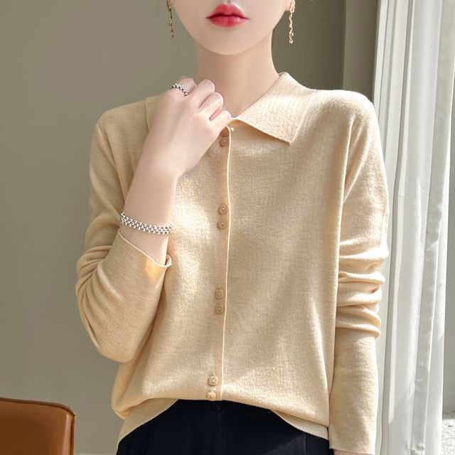 Weelop-Collared Plain Cardigan