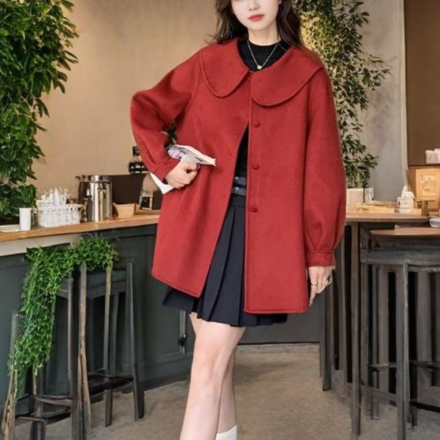 Sienne-Collared Button-Up Plain Coat