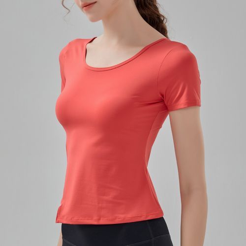 Short-Sleeve Crew Neck Asymmetrical Plain Sports T-Shirt