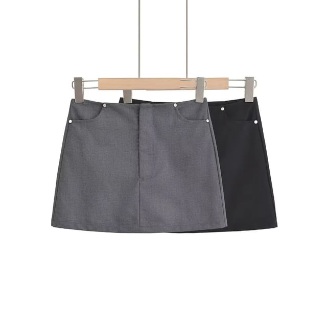 Asiris-Low Waist Studded Mini A-Line Skirt