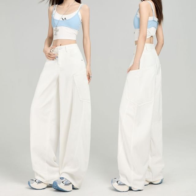 Denimot-High Rise Plain Baggy Jeans