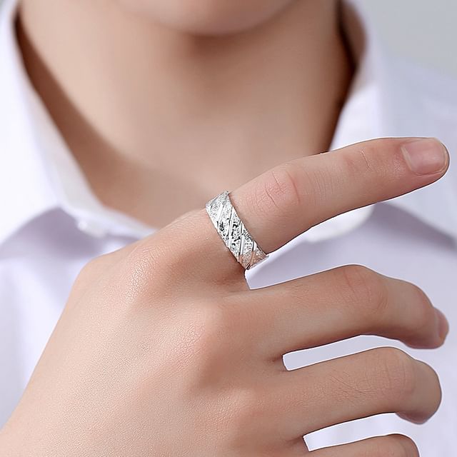 Baburu-Textured S925 Sterling Silver Open Ring