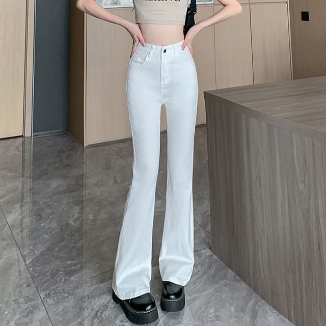 Okalpis-High-Waist Plain Bootcut Jeans
