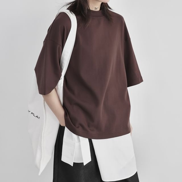 SIMPLE BLACK-Short Sleeve Crew Neck Plain T-Shirt