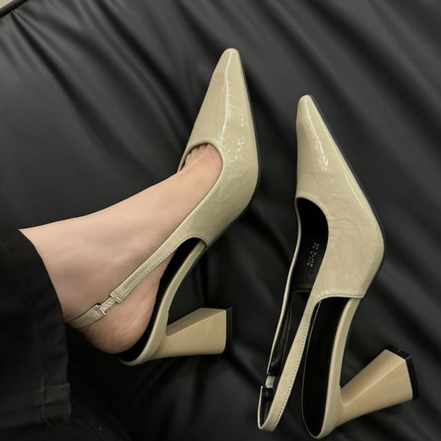 Karlao-Pointed Toe Slingback Block Heel Pumps