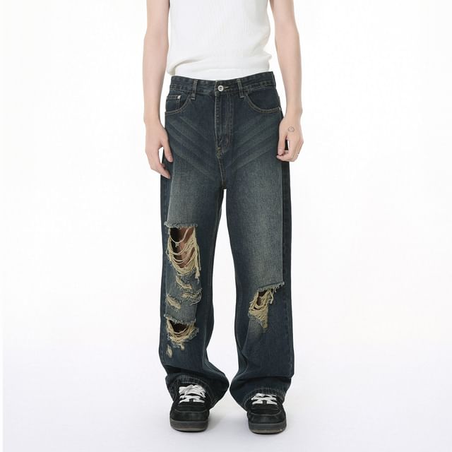 FAERIS-High Waist Distressed Wide Leg Jeans