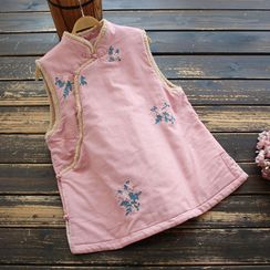 Melbie - Floral Embroidered Frog-Button Vest
