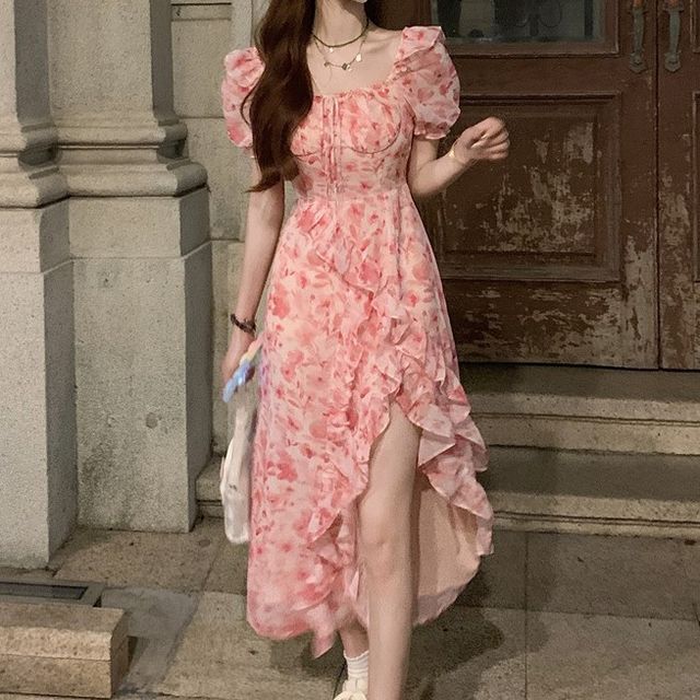 knee length dresses for ladies Cap Sleeve Pearly Lace Midi Dress in Blush Whisper main image 1