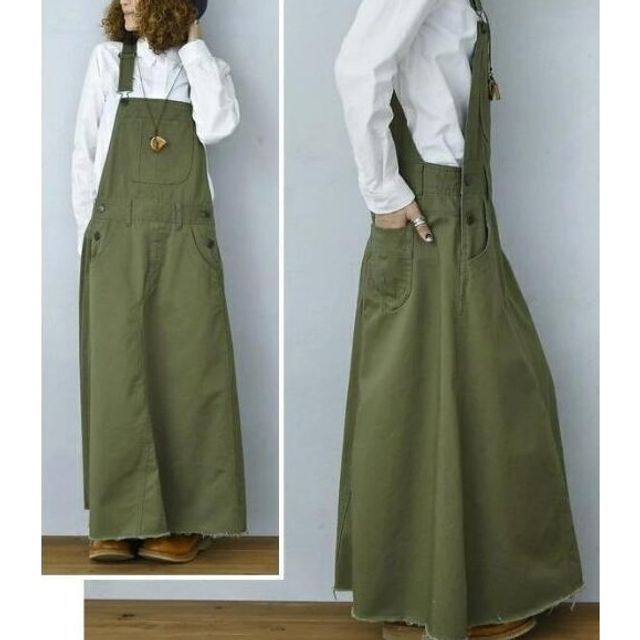 YARU Plain Maxi Dungaree Dress YesStyle