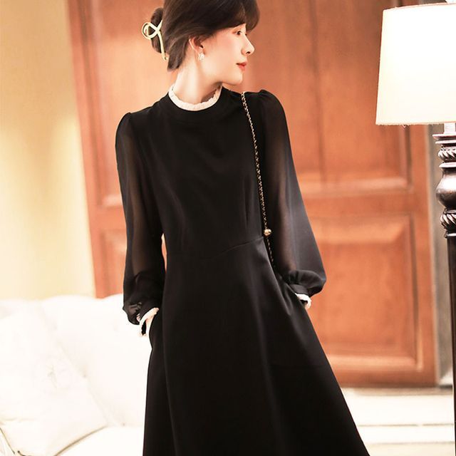 knee length dresses for ladies SWEATER LONG SLEEVE MOCKNECK MIDI DRESS W SNAP DETAIL – JULIA JORDAN main image 0