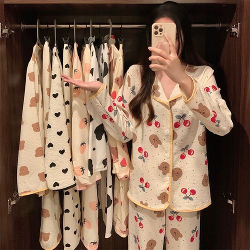 Printed Strawberry Floral Fruit Pajama Set For Women Lounge