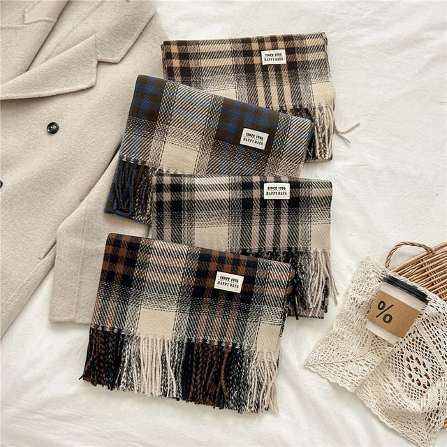Frior-Plaid Fringe Scarf
