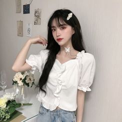 Whoosh - 泡泡袖皺摺邊短款襯衫 Whoosh - 泡泡袖皺摺邊短款襯衫