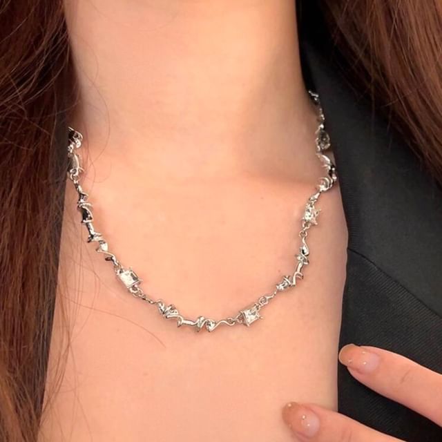 Gemsha-Rhinestone Twisted Alloy Necklace