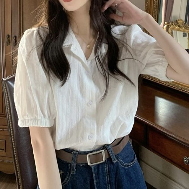 Shinsei-Puff-Sleeve Plain Shirt