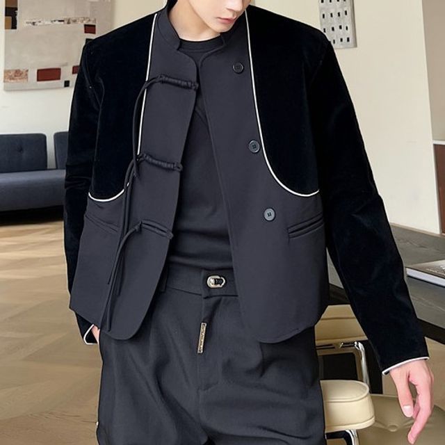 ravewider-Stand Collar Frog Buttoned Jacket