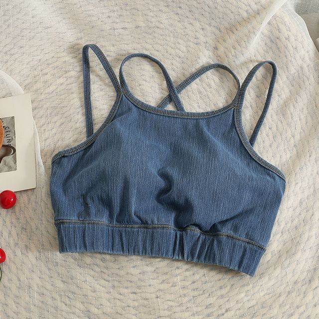 Lemongrass-Washed Denim Cropped Tube Top