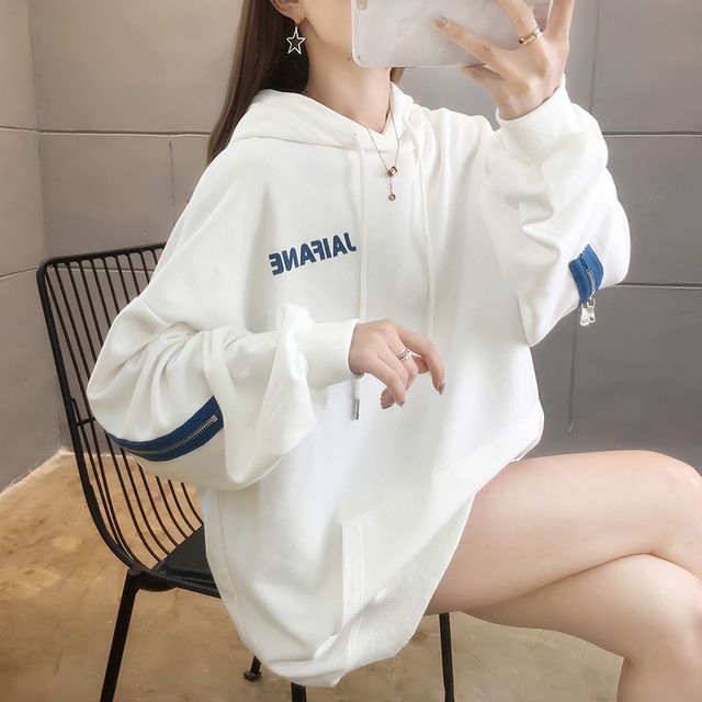 Hevnir Lettering Zip Oversized Hoodie Yesstyle