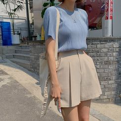 MERONGSHOP - Round-Neck Pleated Top MERONGSHOP - Round-Neck Pleated Top