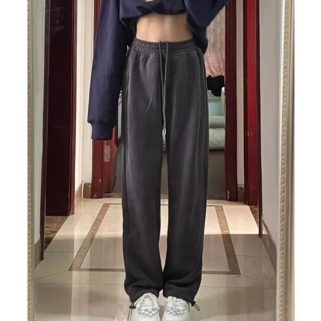 rinkoplan-Drawstring Waist Plain Loose Fit Sweatpants
