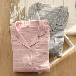 MEJU - Pajama Set: Long-Sleeve Striped Top + Pants