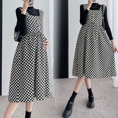 Checkerboard overall dress hot sale