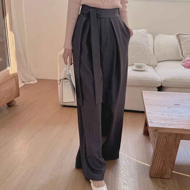 Jesong-High Waist Striped Wide Leg Pants