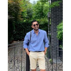 GERIO - Half-Placket Linen Blend Shirt GERIO - Half-Placket Linen Blend Shirt