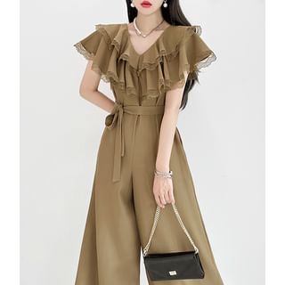 GUMZZI Ruffle Capelet Palazzo Jumpsuit with Sash Sale
