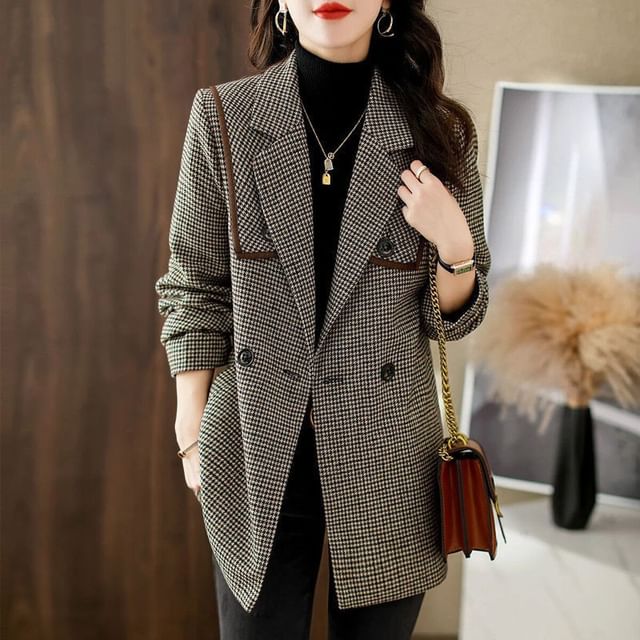 Jeonseon-Plaid Double-Breasted Blazer