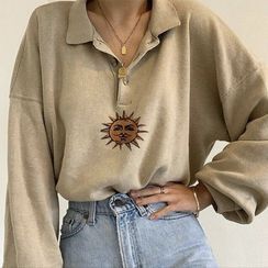 HERMITAKH - Zodiac Sun Embroidery Loose-Fit Polo Sweatshirt HERMITAKH - Zodiac Sun Embroidery Loose-Fit Polo Sweatshirt