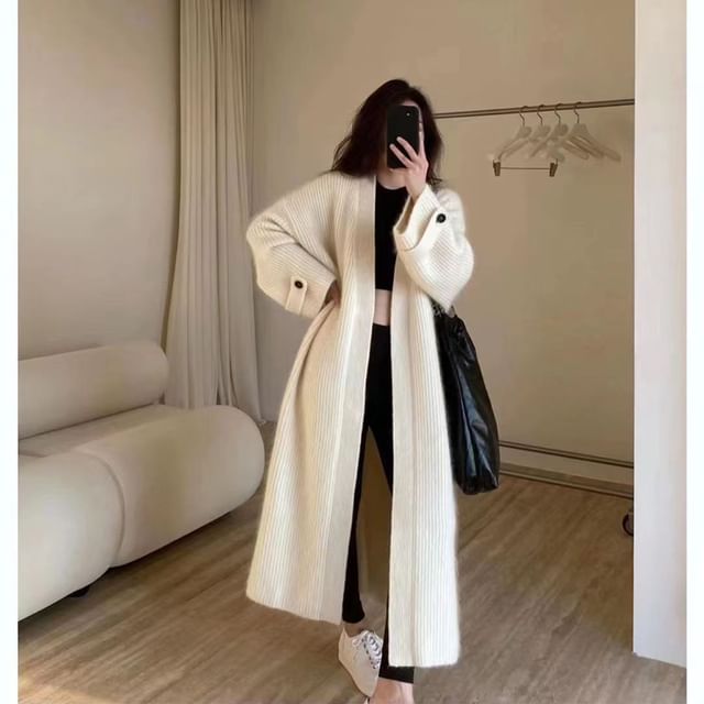 Everose-Plain Midi Open Front Cardigan