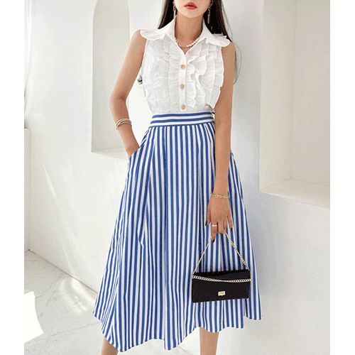 Striped shop swing skirt