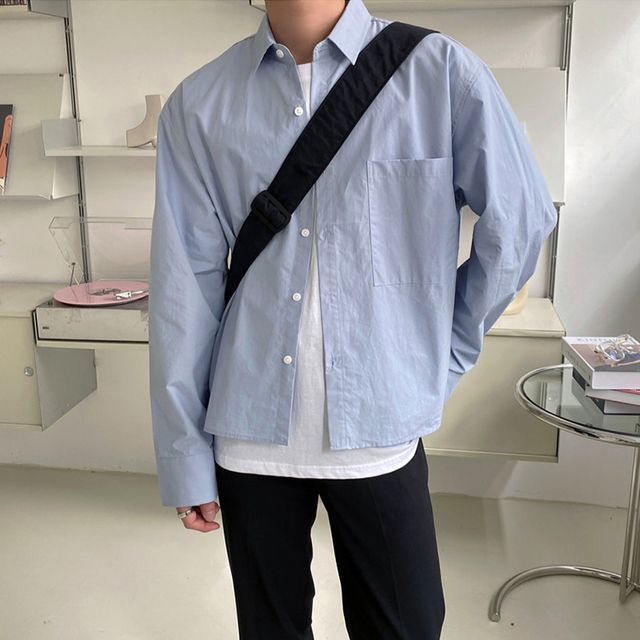 Okwano-Long-Sleeve Collared Plain Shirt