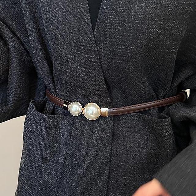 Jael-Faux Pearl Thin Belt